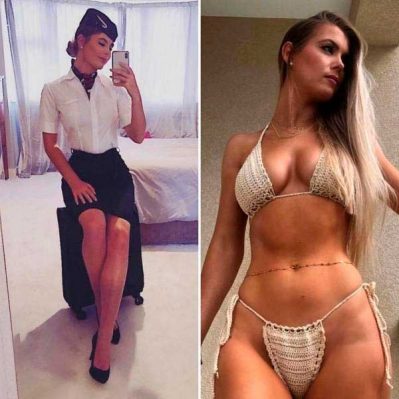 Стеардесса в полуобнаженном одеянии