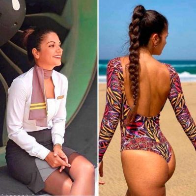 Стеардесса в закрытом купальнике