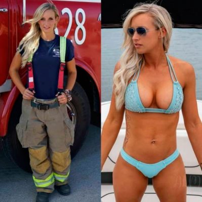 Девушка пожарный в купальнике